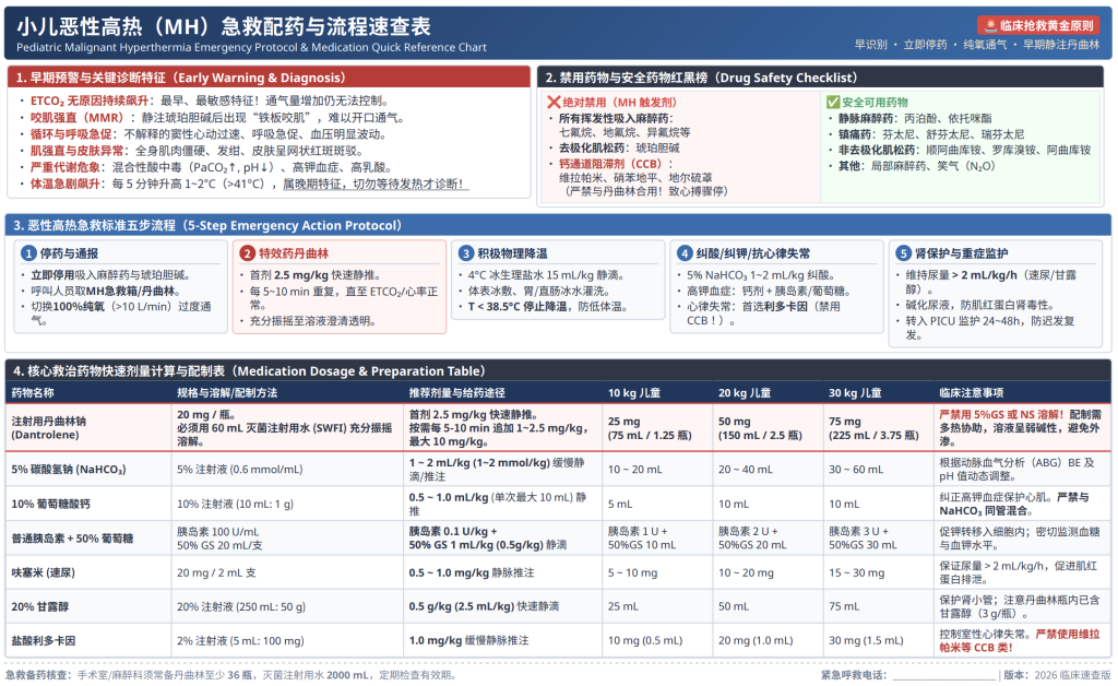 小儿恶性高热(MH)急救流程与配药速查表